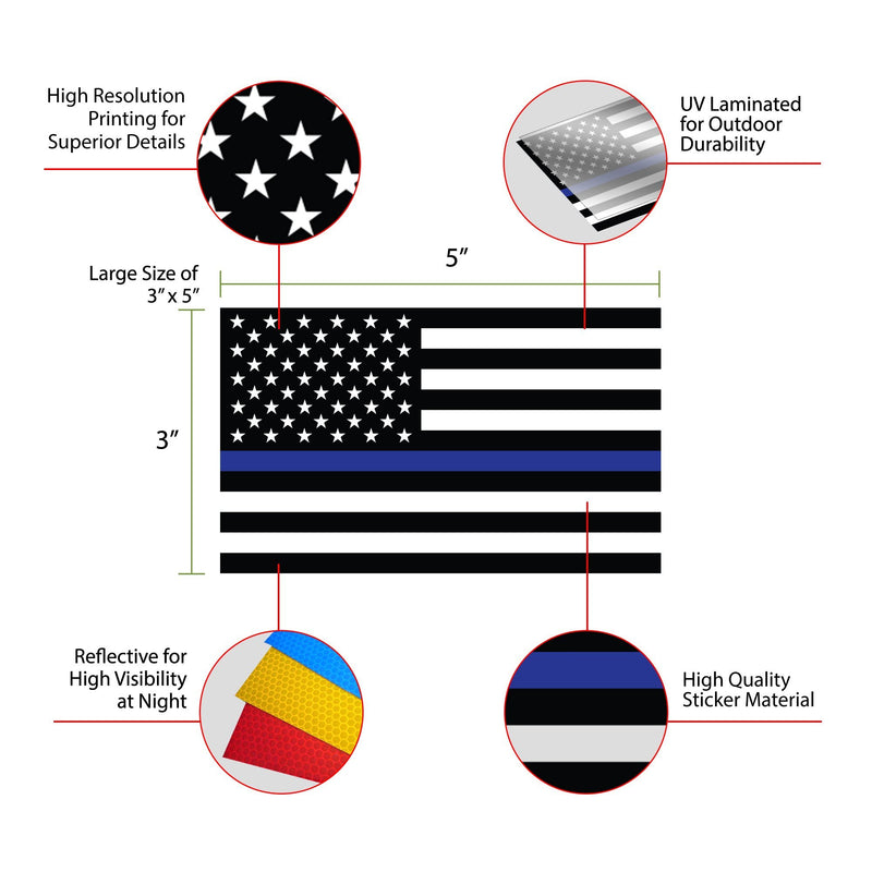  [AUSTRALIA] - Classic Biker Gear Reflective Thin Blue Line Decal - 3x5 in. American Flag Decal for Cars and Trucks, Support Police and Law Enforcement Officers (3 Pack) 3 Pack