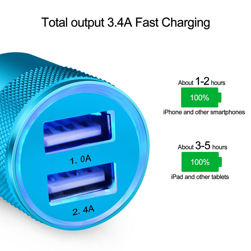  [AUSTRALIA] - USB Car Charger, 3.4A/18W Fast Charge Phone Car Charger Adapter Plug 2 Port Cigarette Lighter Charger Flush for iPhone 13 12 11 Pro Max Mini SE XS XR X, 6 7 8 Plus, Samsung, Tablet, LG [2Pack] blue