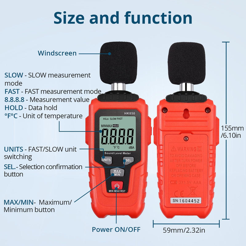  [AUSTRALIA] - ALLmeter Decibel Meter 35-135dB(A) DB Meter Sound Level Meter Digital Portable Sound Level Meter with LCD Display Backlight Max/Min/Data Hold for Home Factory