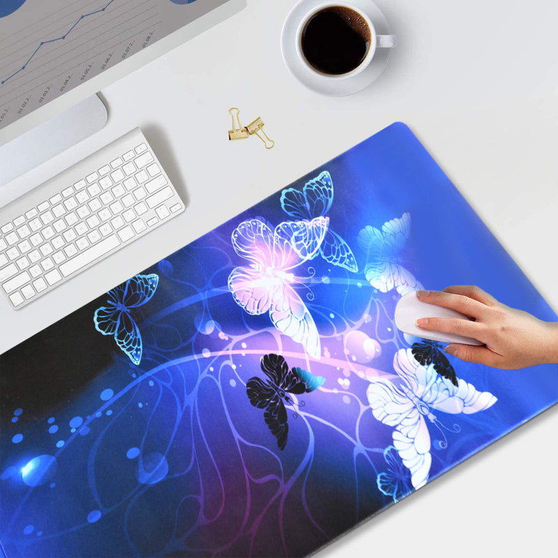 Extended Gaming Mouse Pad Mat Large Desk Mat Non Slip Rubber Base Computer Desktop Laptop Keyboard Mouse Mat Stitched Edges, 35.1x15.75 inch XXL Waterproof Mousepad for Work Game, Arts Butterfly - LeoForward Australia