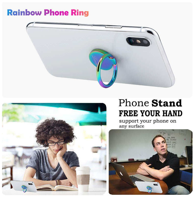  [AUSTRALIA] - lenoup Rainbow Cell Phone Ring Stand Holder,Blue Multicolor Ring Grip Kickstand,360 Rotation Metal Finger Ring for Almost All Phones,Pad