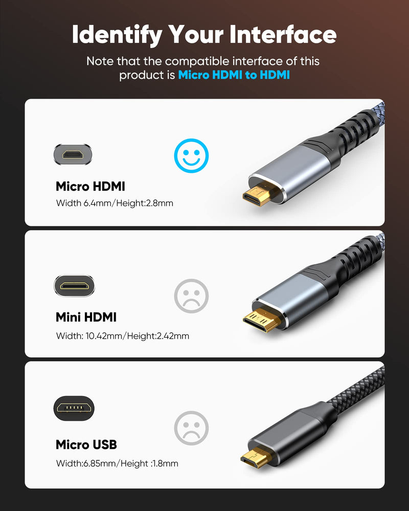  [AUSTRALIA] - Highwings 4K Micro HDMI to HDMI Cable 10 FT, Micro Male to HDMI Male Cable Nylon Braided Cord Adapter 2.0 4K@60HZ 2K@165HZ 18Gbps Compatible with Laptop Camera Monitor HDMI to Micro HDMI Grey 10 Feet