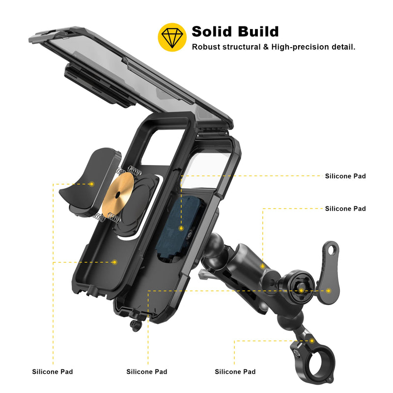  [AUSTRALIA] - Waterproof IP67 Motorcycle Wireless Phone Mount Qi/USB C 3.0 Cellphone Holder Charger-iMESTOU Anti-Thief Handlebar Phone Mounts Double Socket Arm Aluminium Base 720° Rotation for 5.5-6.8" Smartphones L(For 5.5"-6.8" Phones)