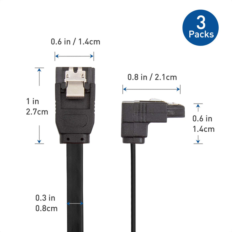 Cable Matters 3-Pack 90 Degree Right Angle SATA III 6.0 Gbps SATA Cable (SATA 3 Cable) Black - 18 Inches - LeoForward Australia