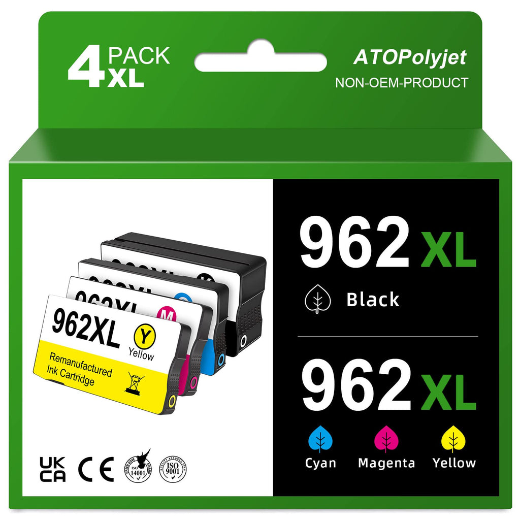  [AUSTRALIA] - 962XL High-Yield Ink Cartridge, Replacement for HP 962 962XL Ink Cartridges Combo Pack Work with HP OfficeJet Pro 9012 9025 9018 9015 9010 9020 9019 9025 Printers (Black Cyan Magenta Yellow, 4 Pack)