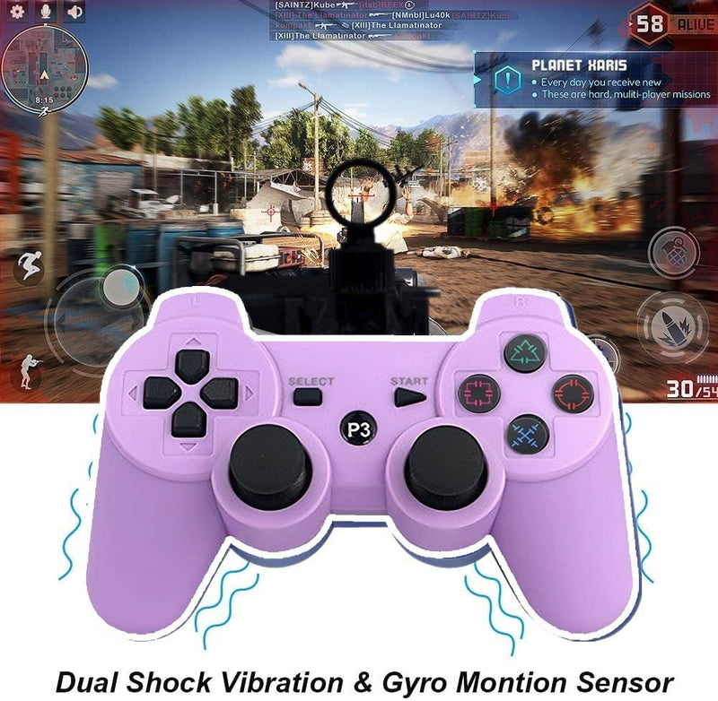  [AUSTRALIA] - PS-3 Wireless Controller 2 Pack PS-3 Gamepad PS-3 Remote Wireless PS-3 Controller Double Shock Compatible with Playstation 3 with Charging Cable (Blue+Purple) Blue+Purple