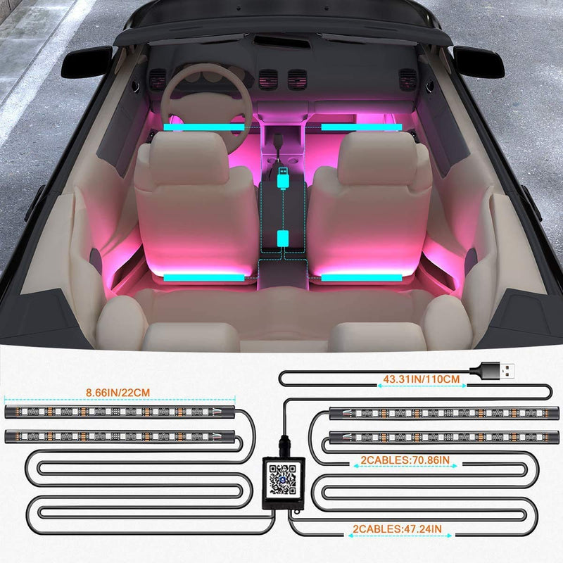  [AUSTRALIA] - CHDZKEDI Interior Car Lights USB Multicolor Music Car LED Strip Light, Waterproof Underdash Lighting Kits with Sound Active and App Controlled led Lights for car , 4pcs 48 LED, DC 12V
