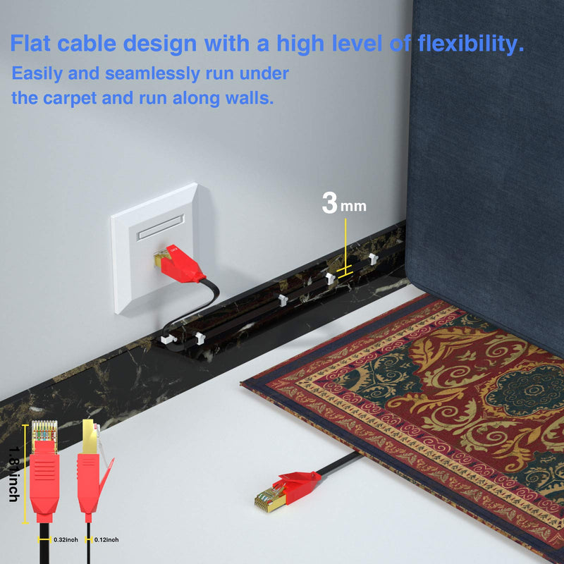  [AUSTRALIA] - CAT 8 Ethernet Cable 25 ft Flat, High Speed Cat8 Internet Network LAN Patch Cord with Gold Plated RJ45 Connector, Outdoor&Indoor, UV Resistant in Wall for PS4, Modem,Router,Gaming,Xbox, IP Cam,Switch Black Red Cat8-25ft