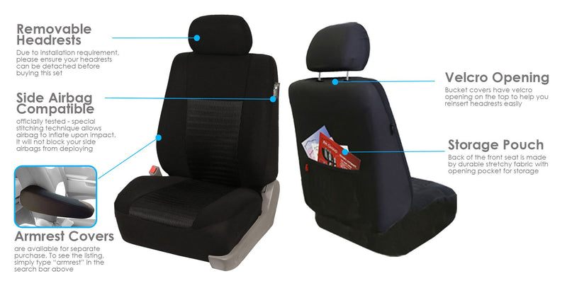  [AUSTRALIA] - FH Group FH-FB060114 Trendy Elegance Full Set Seat Covers, Airbag Compatible and Split Bench (Solid Black) Solid Black