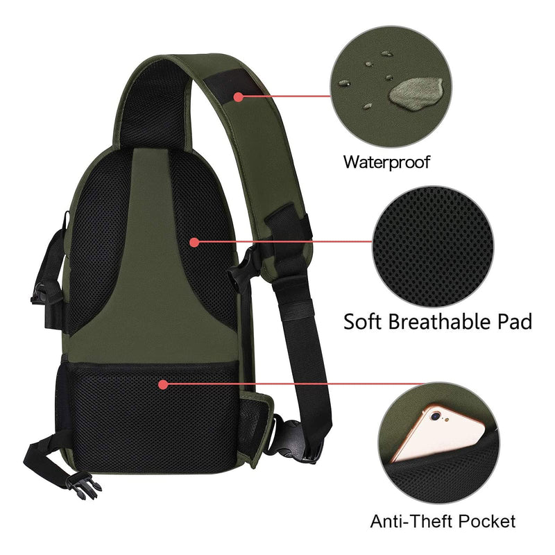  [AUSTRALIA] - MOSISO Camera Sling Bag, DSLR/SLR/Mirrorless Camera Case Shockproof Photography Camera Backpack with Tripod Holder & Removable Modular Inserts Compatible with Canon/Nikon/Sony/Fuji, Army Green