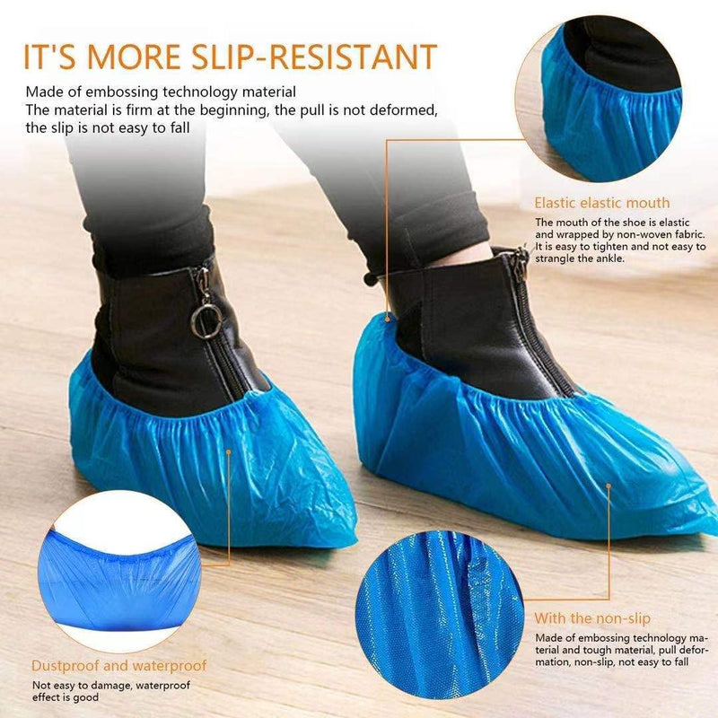  [AUSTRALIA] - Oceantree Shoe Covers Disposable - 100 Pack (50 Pairs) Disposable Shoe Boot Covers Waterproof Non Slip Durable Shoe Protector for Indoor Guest Visitor, One Size Fits All Clear Blue (CPE Plastic) CPE Plastic