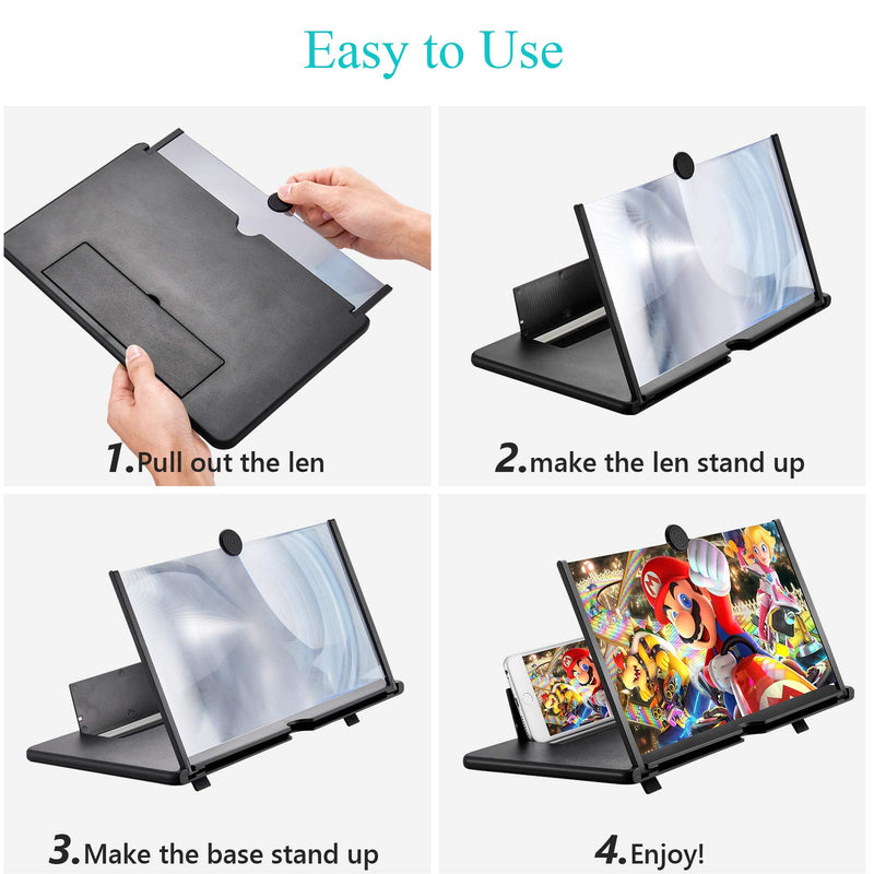 Screen Magnifier, Meirenda 14" Phone Magnifying Projector Screen Enlarger HD 3D Screen Magnifier for Cell Phone Smartphones Screen Amplifier Folding Screen Magnifier for Movies, Videos, Gaming(Black) Black - LeoForward Australia