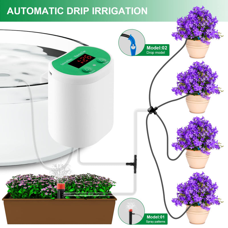  [AUSTRALIA] - Automatic Watering System for Potted Plants Watering Devices Automatic Plant Waterer System with 4 Irrigation and 2 Sprinkler Chargeable 4 Irrigation + 2 Sprinkler