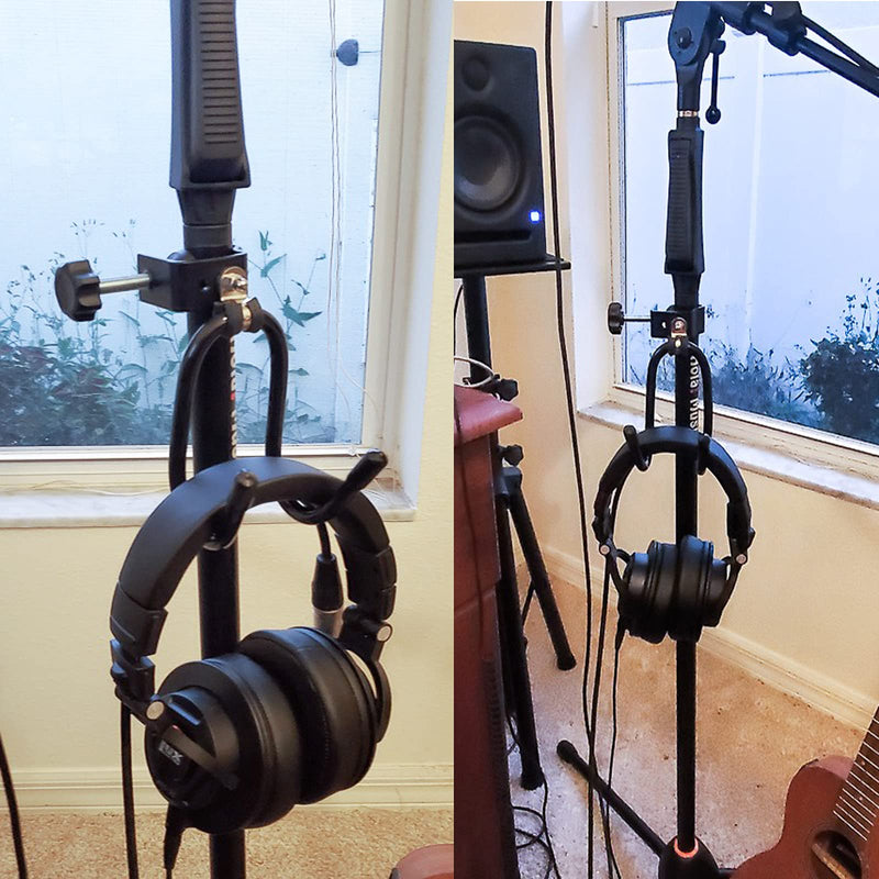  [AUSTRALIA] - Headphone Hanger Stand Mount, Clamp-On Universal Accessory Holder, for Studio Microphone/Musical Stand for Headset, Cords, Tambourines, Cowbell, etc - No Instrument