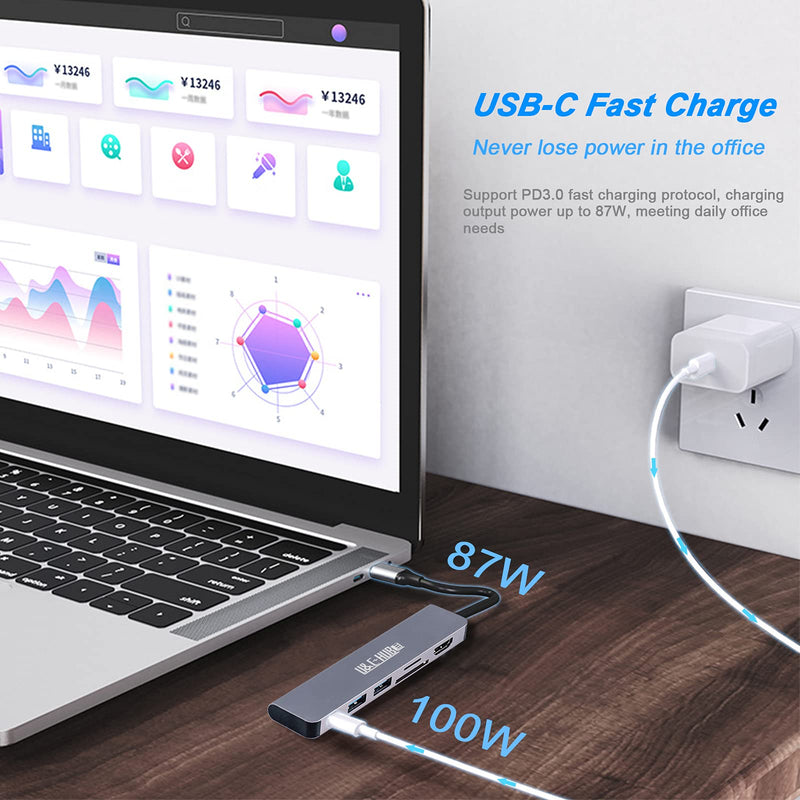  [AUSTRALIA] - JUBAAY USB C Hub 6 in 1 Dongle to HDMI Multiport Adapter with 4K HDMI Output 2 USB 3.0 Ports SD/TF Card Reader 100W PD Compatible for MacBook Pro & Air Accessories USB C Laptops More Type C Devices Grey