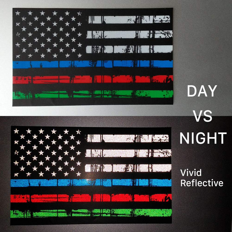  [AUSTRALIA] - CREATRILL Reflective Tattered Thin Blue Red Green Line Decal Matte Black – 3 Packs 3x5 in. American USA Flag Decal Stickers for Cars, Trucks, Hard Hat, Support Police Fire Officers Military Troops 3-mixline