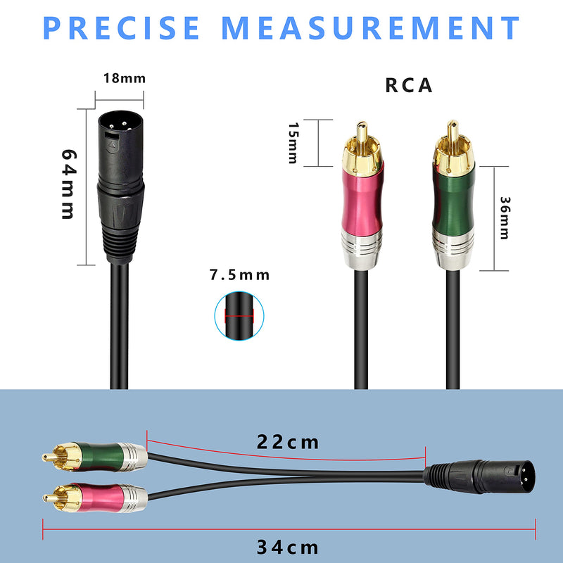  [AUSTRALIA] - GELRHONR XLR to 2 RCA Y Splitter Audio Cable,Unbalanced 3 Pin XLR Male to Dual RCA Male Stereo Breakout Cable Adapter Patch Cord Gold-Plated Plug for Microphone Mixing Console Amplifier - 0.3M/1Ft Black-XLR Male to Dual RCA Male