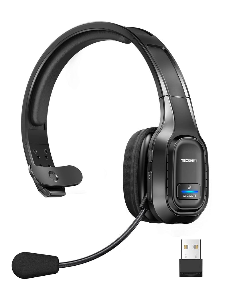  [AUSTRALIA] - TECKNET Trucker Bluetooth Headset with Microphone Noise Canceling Wireless On Ear Headphones, Hands Free Wireless Headset for Cell Phone Computer Office Home Call Center Skype (Black) Black