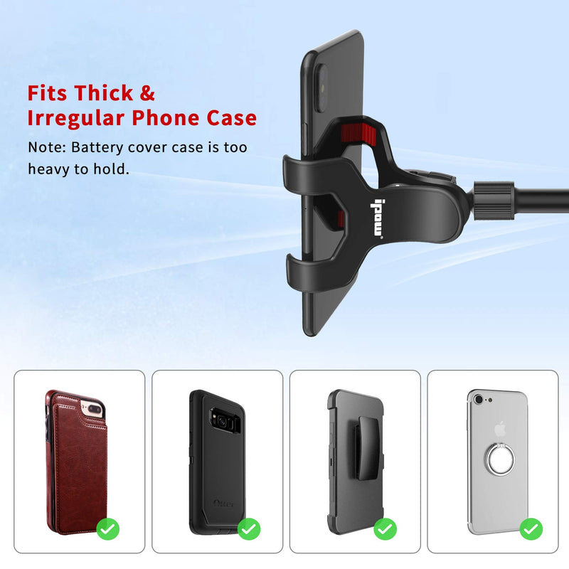  [AUSTRALIA] - IPOW Upgraded No Glue Car Phone Mount Windshield with Strong Suction, Long Arm Cell Phone Holder for Car with X-Shaped Clamp Fits Thick/Irregular Phone Case