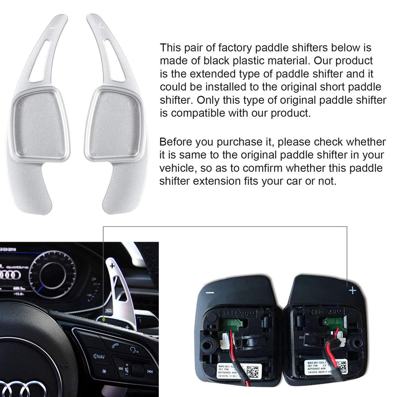  [AUSTRALIA] - Steering Wheel Shift Paddle Shifter Transfer Extension Interior Trim Cover for Audi, Aluminum Alloy Blades Compatible with Audi A3 A4 A5 S3 S4 S5 SQ5 Q5 Q7 Q8 TT TTS Silver