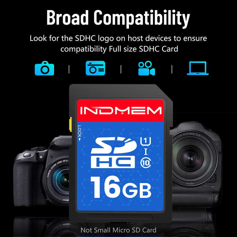  [AUSTRALIA] - INDMEM 16GB SD Card (2 Pack) - SDHC Flash Memory Card UHS-I U1 Class 10 High-Speed Full HD Video Compatible with Digital Point-and-Shoot Cameras, HD Camcorders, DSLR and PC 16GB(2PCS)
