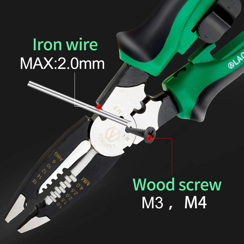  [AUSTRALIA] - LAOA Wire Stripper 9 Inch Cable Cutters 1-4mm² Stripping Wood Screw M3 M4 Nail Cutting Crimping Electrician Hand Tools 320929 LA320929