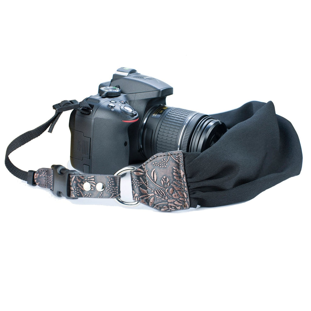  [AUSTRALIA] - Camera Shoulder Neck Strap, Sugelary Vintage Fabric Satin Scarf Camera Strap for All DSLR Camera Nikon Canon Sony Pentax (Black) Black