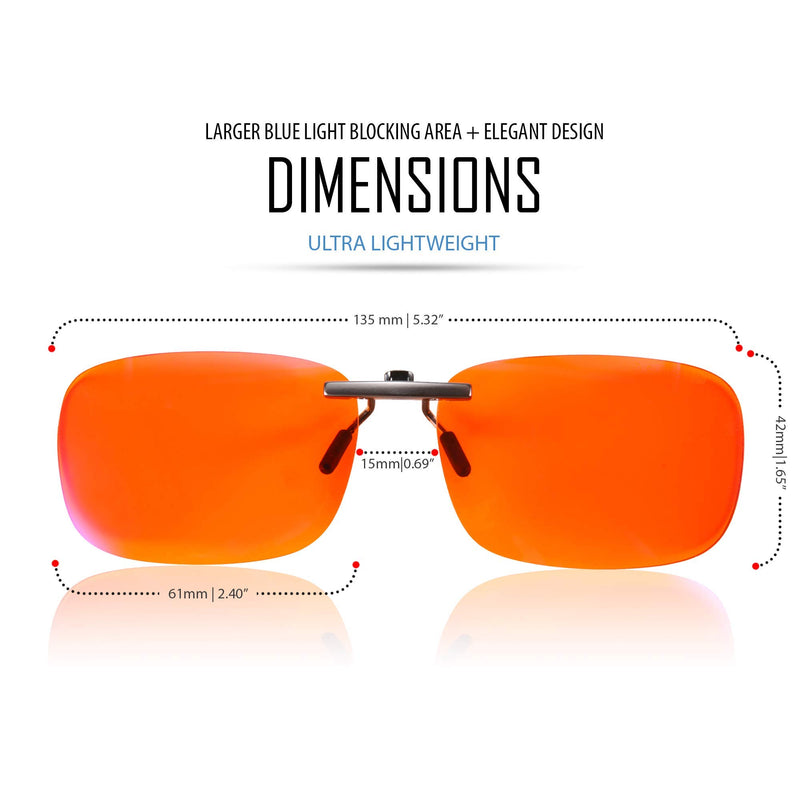  [AUSTRALIA] - 99.9% Clip On Anti Blue Light Blocking Computer Video Gaming Glasses for Women & Men - Clips On Your Prescription or Reading Glasses - Sleep Better - Reduce Eye Strain - Stop Migraine Headaches Orange Amber