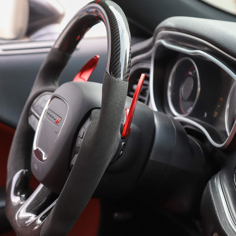  [AUSTRALIA] - JeCar Steering Wheel Shift Paddle Aluminum Alloy Extended Shifter Trim Cover for Dodge Challenger 2015 2016 2017 2018 2019, Red