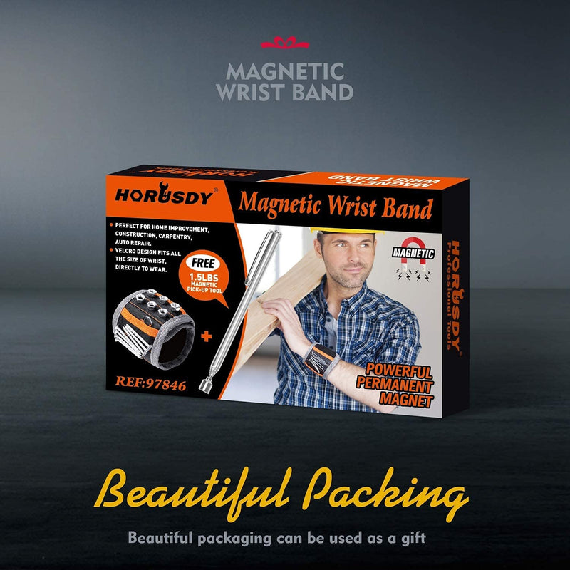  [AUSTRALIA] - HORUSDY Magnetic Wristband, for Dad, with Strong Magnets for Holding Screws, Nails, Drilling Bits, Tool Gift for Men