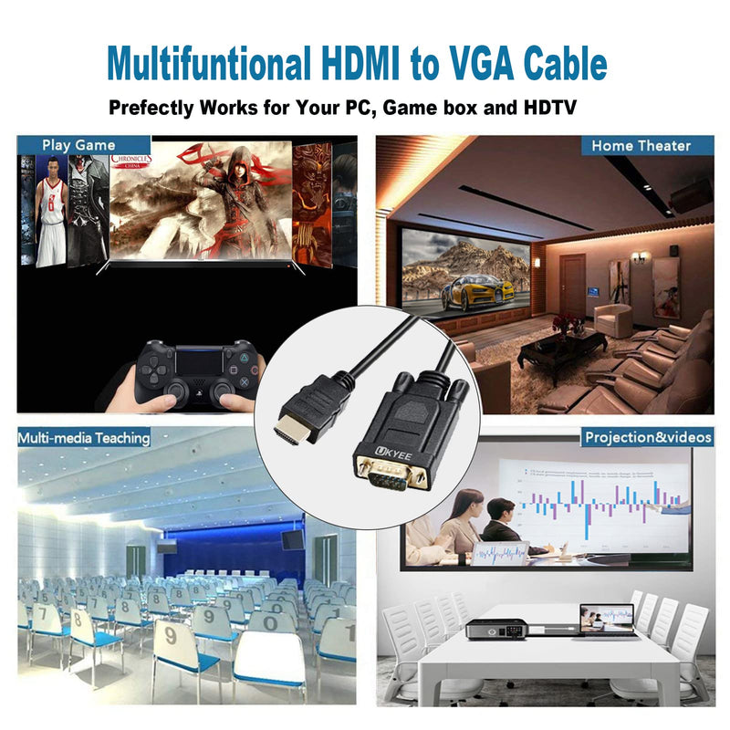  [AUSTRALIA] - HDMI to VGA Cable 2-Pack, UKYEE HDMI to VGA 1080P Male to Male Converter for PC,Laptop,Monitor,Projector,HDTV- Black