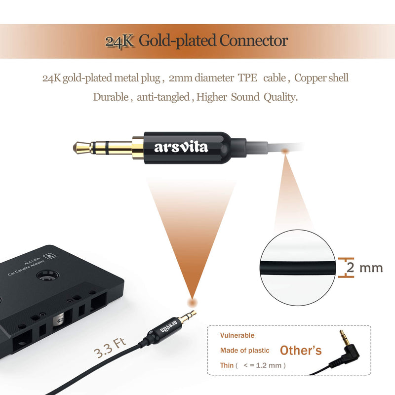 Arsvita Car Audio Cassette to Aux Adapter , 3.5 MM Auxillary Cable Tape Adapter - LeoForward Australia