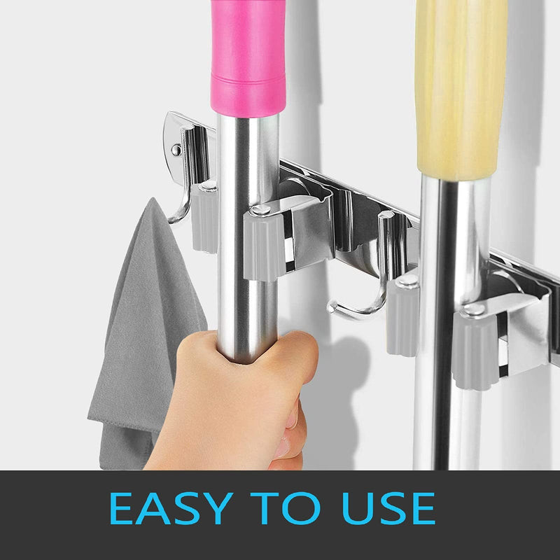  [AUSTRALIA] - Broom and Mop Holder Wall Mounted, Broom Hanger, Broom Holder, Stainless Steel Heavy Duty Broom Racks for Laundry Room, Garage, Garden, Bathroom ( 2 Racks 3 Hooks ) 1 pcs 2 Racks 3 Hooks