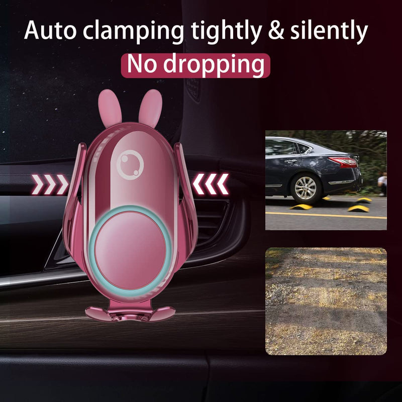  [AUSTRALIA] - Wireless Car Charger Mount,15W Fast Charging, Dashboard Airvent, Cute Car Phone Holder Compatible for iPhone13/13Pro/12/12Pro/SE/11/11Pro/XSMax/XS/XR/X/8,Samsung S20/S10/9/8/Note 20/Note10/9 (Pink)