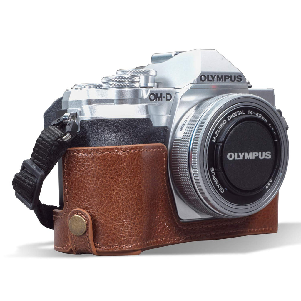  [AUSTRALIA] - MegaGear MG1935 Ever Ready Genuine Leather Camera Half Case Compatible with Olympus OM-D E-M10 Mark IV - Brown