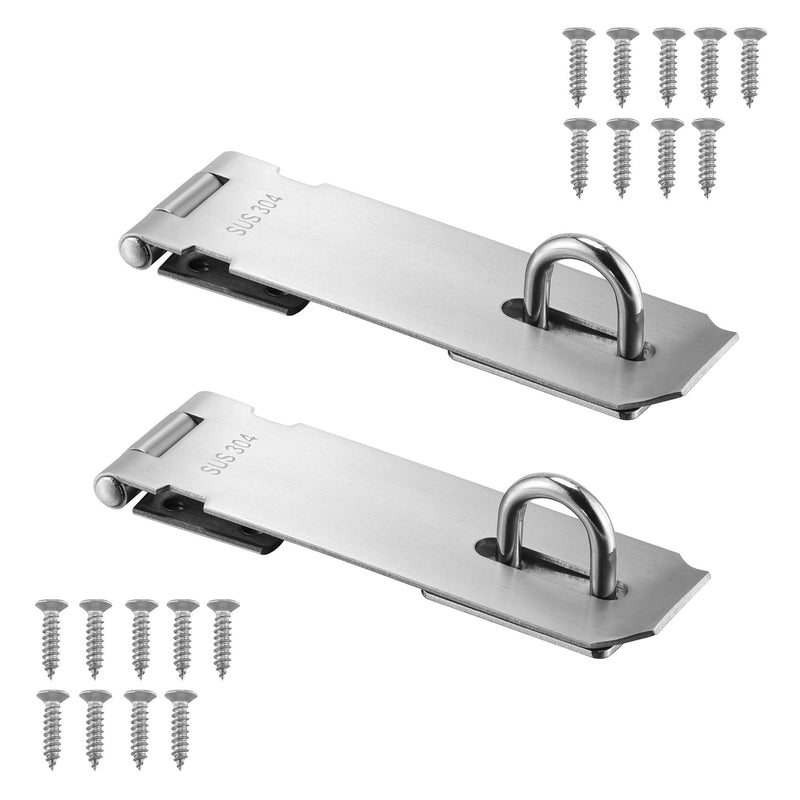  [AUSTRALIA] - Lpraer 2 Pack Door Hasp Latch Lock 5 Inch Stainless Steel Safety Packlock Clasp Thick Door Gate Lock Hasp with Screws Brushed Finish for Furniture Silver