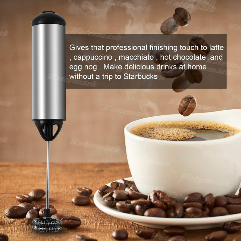  [AUSTRALIA] - GREATONE Electric Milk Frothers Handheld Foam Beater Milk Frother Battery Operated Mini Smoothie Blender For whipping cappuccino latte milk matcha hot chocolate Silver/Black