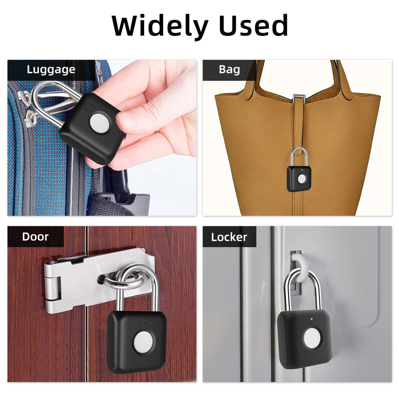  [AUSTRALIA] - Fingerprint Padlock, Pothunder Padlock, Locker Lock, Combination Lock, Gym Locker Lock with Fingerprint and Bluetooth Unlock, USB Rechargeable, Suitable for Gym, Gate, Door, School, Locker(P8BF-Black) Black