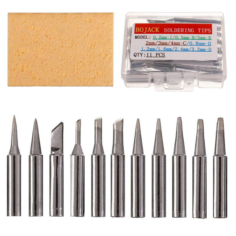  [AUSTRALIA] - Bojack 11 soldering iron tips set and 1 free high temperature cleaning sponge for 936 937 938 942 951 969 907 907-ESD 900M 900M-ESD 852 852D soldering station