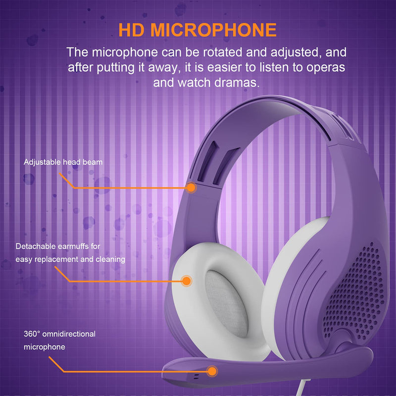  [AUSTRALIA] - Purple Gaming Headset for Xbox One PS4 Noise Cancelling Over-Ear Headphones with Microphone for Kids Purple