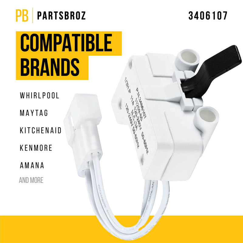 3406107 Door Switch Replacement by PartsBroz - Compatible with Whirlpool Dryers - Replaces WP3406107, AP6008561, 3405100, 3405101, 3406100, 3406101, 3406109 - LeoForward Australia