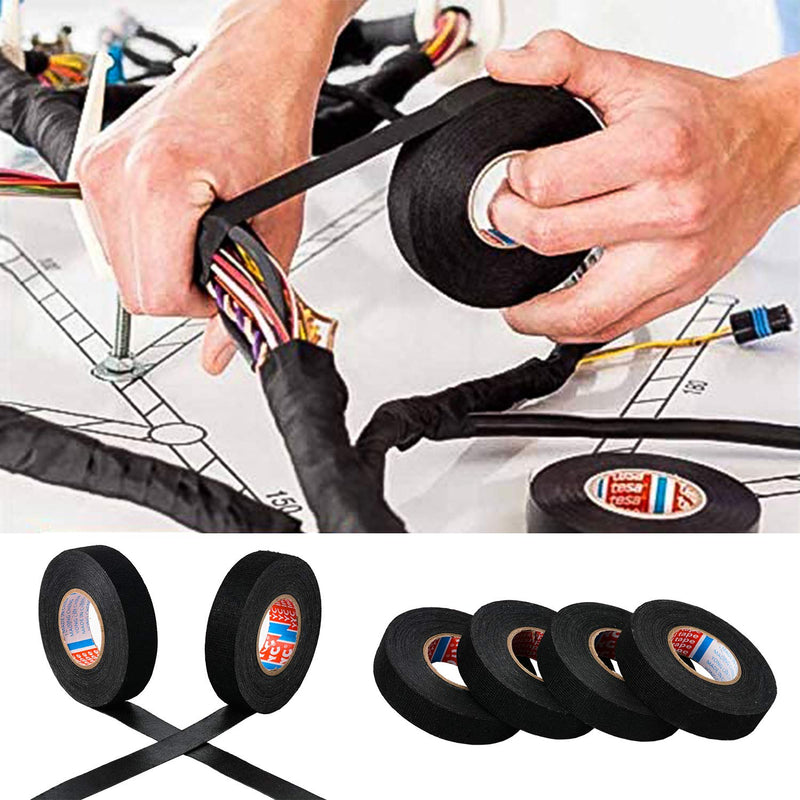  [AUSTRALIA] - HSTECH Wire Harness Cloth Tape, 3/4-Inch by 50-Foot (4 Rolls), Speaker Wiring Harness Cloth Tape, Black Adhesive Fabric Tape, for Automobile Electrical Wire harnessing Noise Dampening Heat Proof Width:20mm (4 Rolls)