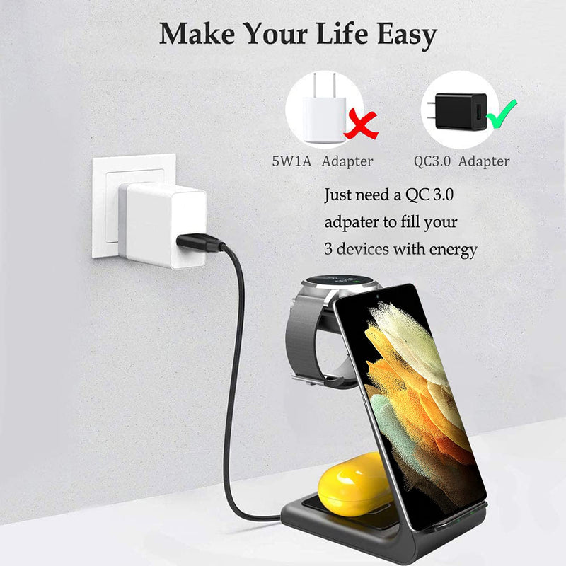 [AUSTRALIA] - Updated Wireless Charger Samsung, 3 in 1 Charging Station for Samsung Galaxy S21/S20/S10/S9/Note10/Note8, Qi Fast Charging Stand Dock for Galaxy Watch 3 41mm/45mm Active2/1/ Gear S2/S3 Galaxy Buds+