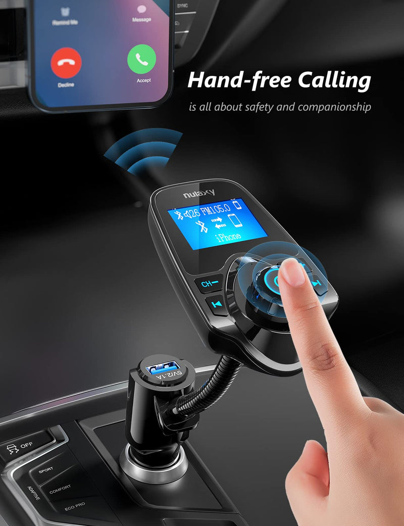  [AUSTRALIA] - Nulaxy Wireless in-Car Bluetooth FM Transmitter Radio Adapter Car Kit W 1.44 Inch Display Supports TF/SD Card and USB Car Charger for All Smartphones Audio Players-KM18 Black