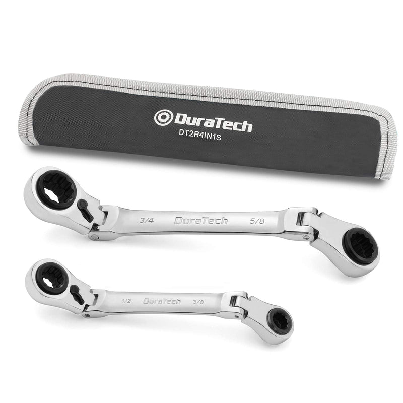  [AUSTRALIA] - DURATECH 4-in-1 Flex-Head Reversible Ratcheting Box Wrench Set, SAE, 2-Piece, 5/16'' to 3/4'', 12 Point, CR-V Steel, with Rolling Pouch