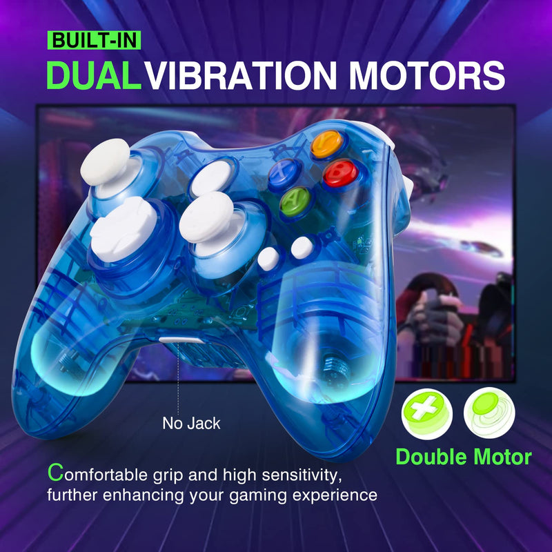  [AUSTRALIA] - PAWHITS Wireless Controller Compatible for 360 Double Motor Vibration Wireless Gamepad Gaming Joypad connected with a receiver Blue
