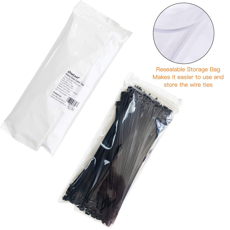  [AUSTRALIA] - OneLeaf Cable Ties 12 Inch Heavy Duty Zip Ties with 120 Pounds Tensile Strength for Multi-Purpose Use, Self-Locking UV Resistant Nylon Tie Wraps, Indoor and Outdoor Tie Wire.Black, 100 Pcs 100 Pack - 12 inch 120 Pounds