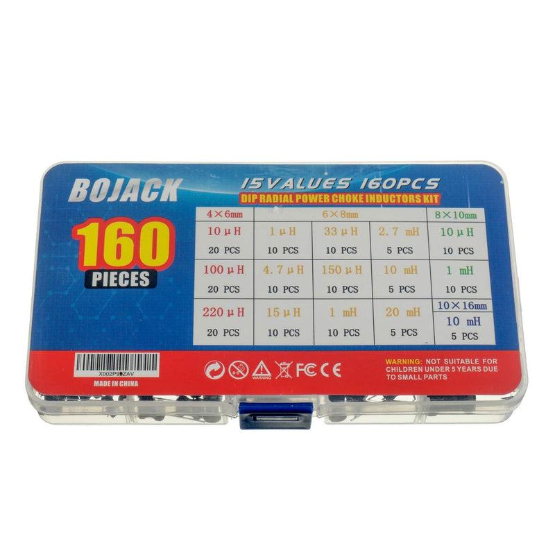  [AUSTRALIA] - BOJACK 15 Values 160 Pcs Inductor 10 uH to 20 mH DIP Radial Power Choke Inductors Assortment Kit