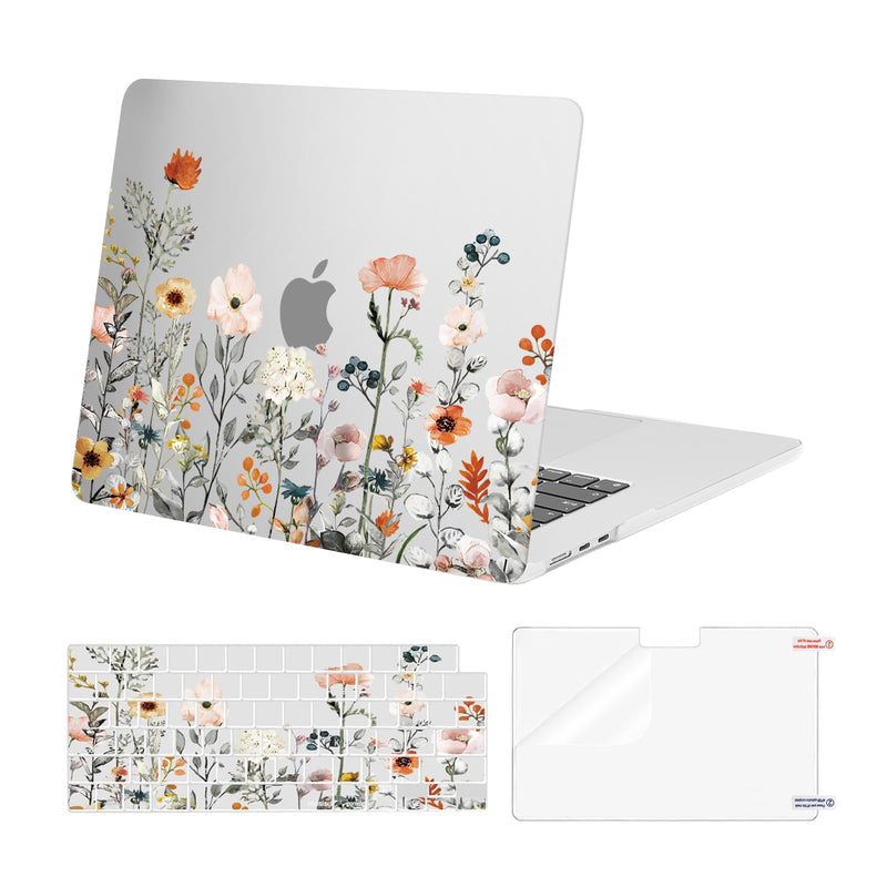  [AUSTRALIA] - MOSISO Compatible with MacBook Air 15 inch Case 2023 Release A2941 M2 Chip with Touch ID, Plastic Garden Flowers Hard Shell Case & Keyboard Cover Skin & Screen Protector, Transparent