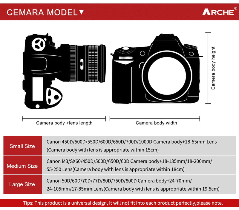  [AUSTRALIA] - ARCHE Neoprene Protection Camera Case, Universal Size, Accessory Stroage, DSLR/SLR Camera for Canon 450D, 500D, 550D, 600D, 650D, 700D, 1000D with 18-55mm Lens (Small Size / L60 x D100 x H160)